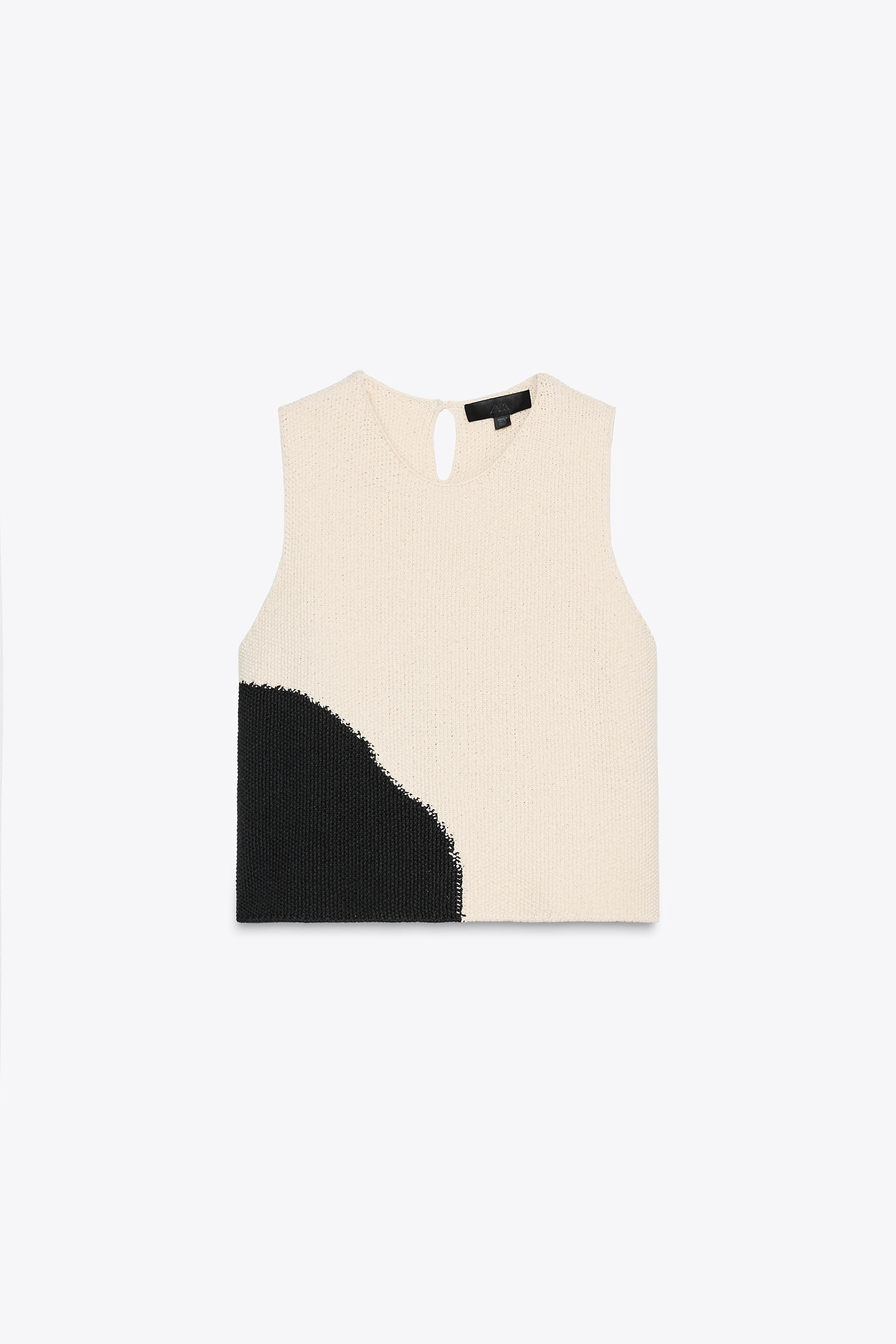 SLEEVELESS KNIT TOP - Ecru / Black | ZARA United States