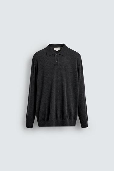 100% WOOL KNIT POLO SHIRT - Grey marl by Zara
