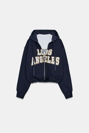 BLUZË HOODIE VARSITY E KOMBINUAR - Blu marinari nga Zara