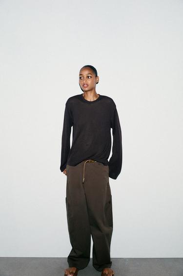 Zara CUT OUT KNIT TOP - Dark eggplant