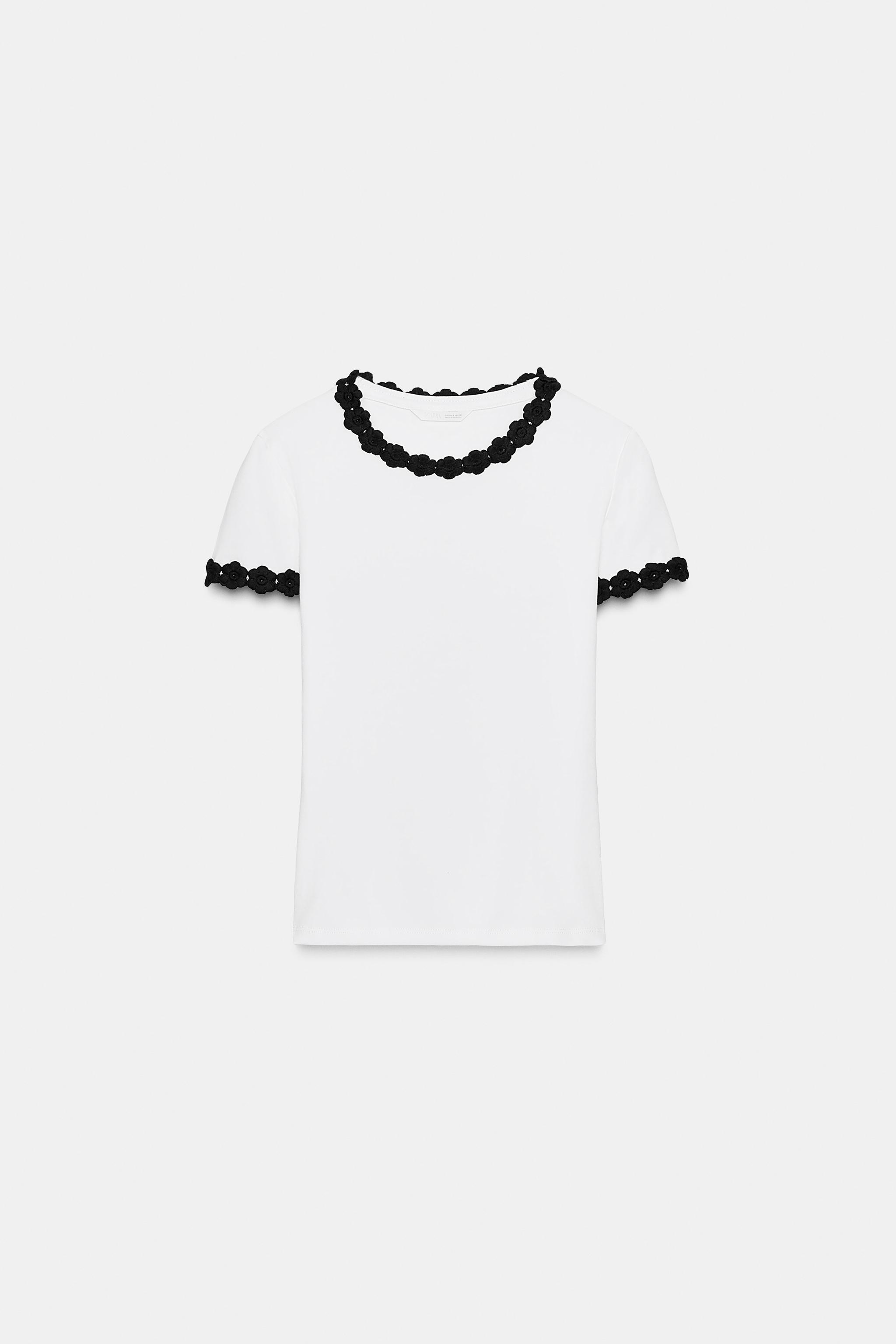 FLOWER TRIM T-SHIRT - White | ZARA United States