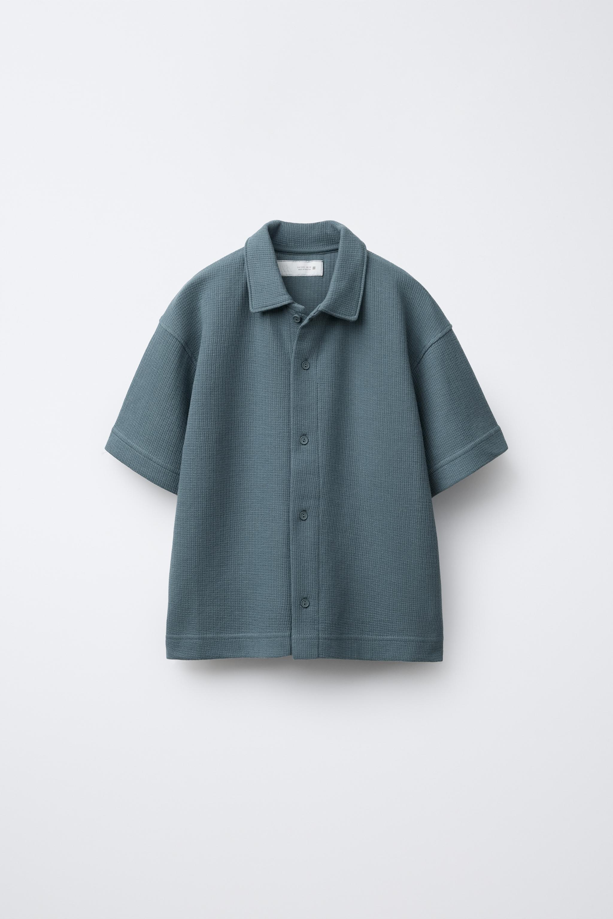 DOKULU TRİKO GÖMLEK Gri Mavi ZARA Türkiye Turkey