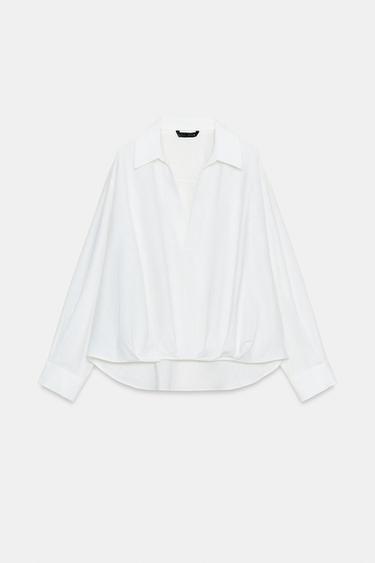 CAMISA CON LINO BAJO ABULLONADO - Blanco de Zara - Imagen 0