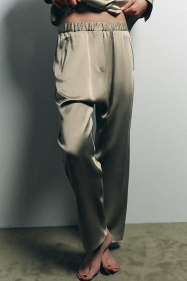 SATIN BAGGY TROUSERS - camel by Zara
