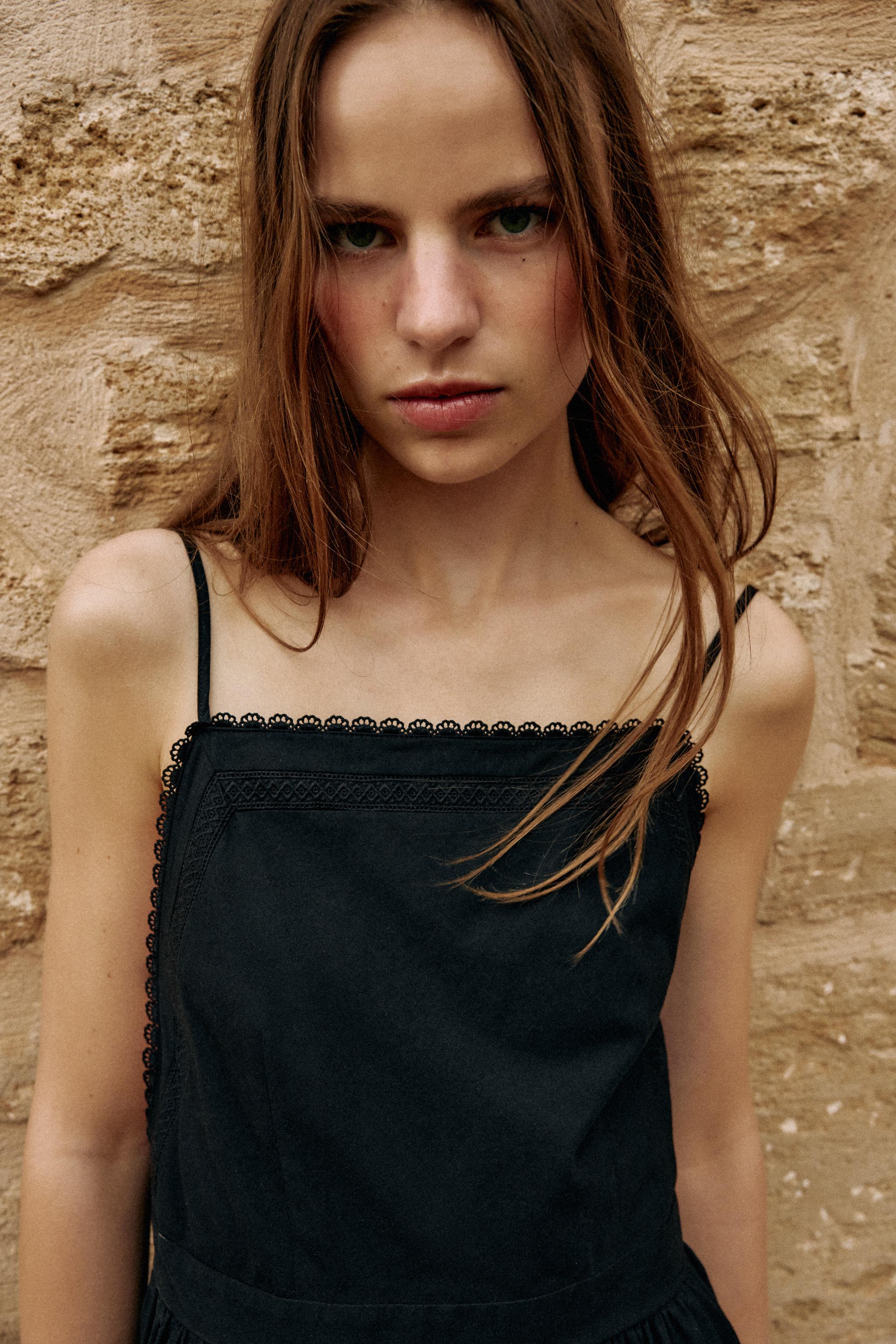 EMBROIDERED EYELET MIDI DRESS