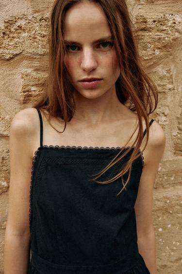 MIDI DRESS WITH CUTWORK EMBROIDERY - Black by Zara - Image 4