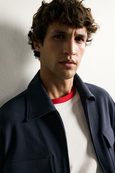 REGULAR FIT ZIP-UP OVERSHIRT - Navy blue by Zara