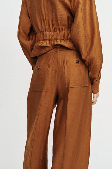 PANTALON FLUIDE EN LIN À FENTES - Curry de Zara - Image 4