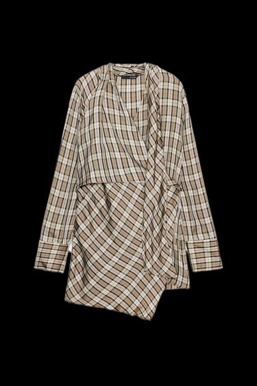ZW COLLECTION LIMITED EDITION DRAPED CHECK SHIRT - Beige by Zara