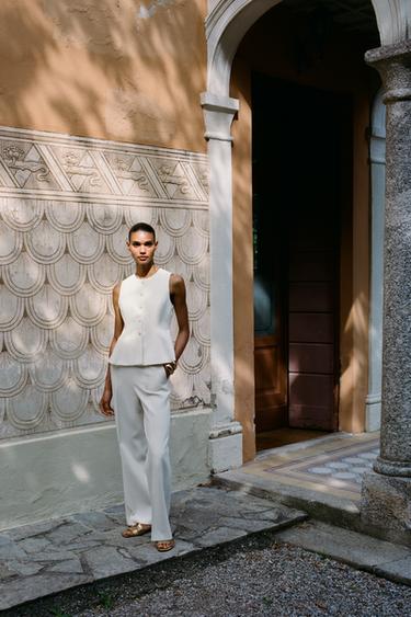 HIGH-WAIST STRAIGHT-LEG TROUSERS - Ecru by Zara - Image 2
