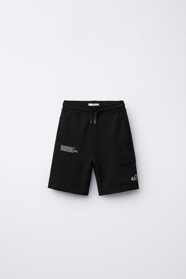 Zara ATHLETIC CARGO SHORTS - Black