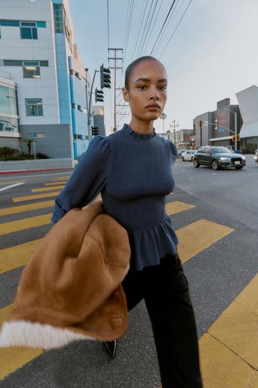 SMOCKED SHIRT - Blue by Zara