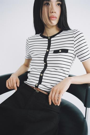 STRIPED BUTTONED TOP - striped by Zara