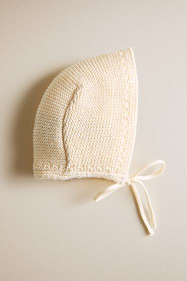 Zara BABY KNIT BONNET - Ecru