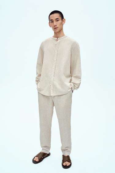 Zara 100% 亞麻長褲 - 淺米色