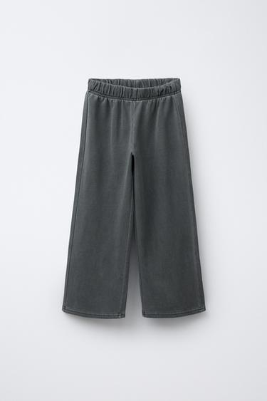 WASHED-EFFECT WIDE-LEG TROUSERS - Grey by Zara