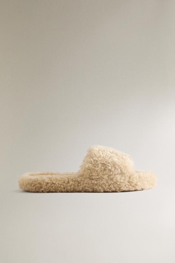 MULES PLATEFORME EFFET MOUTON - Gris taupe de Zara - Image 0