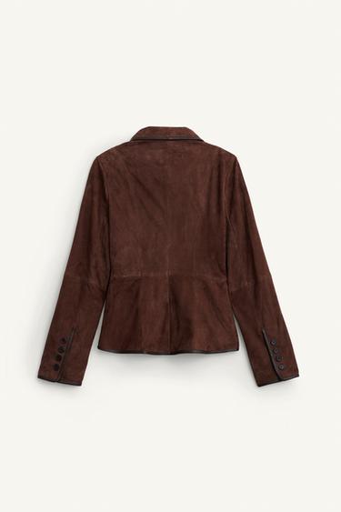 VESTE AJUSTÉE EN CUIR DAIM ÉDITION LIMITÉE - Chocolat de Zara - Image 5