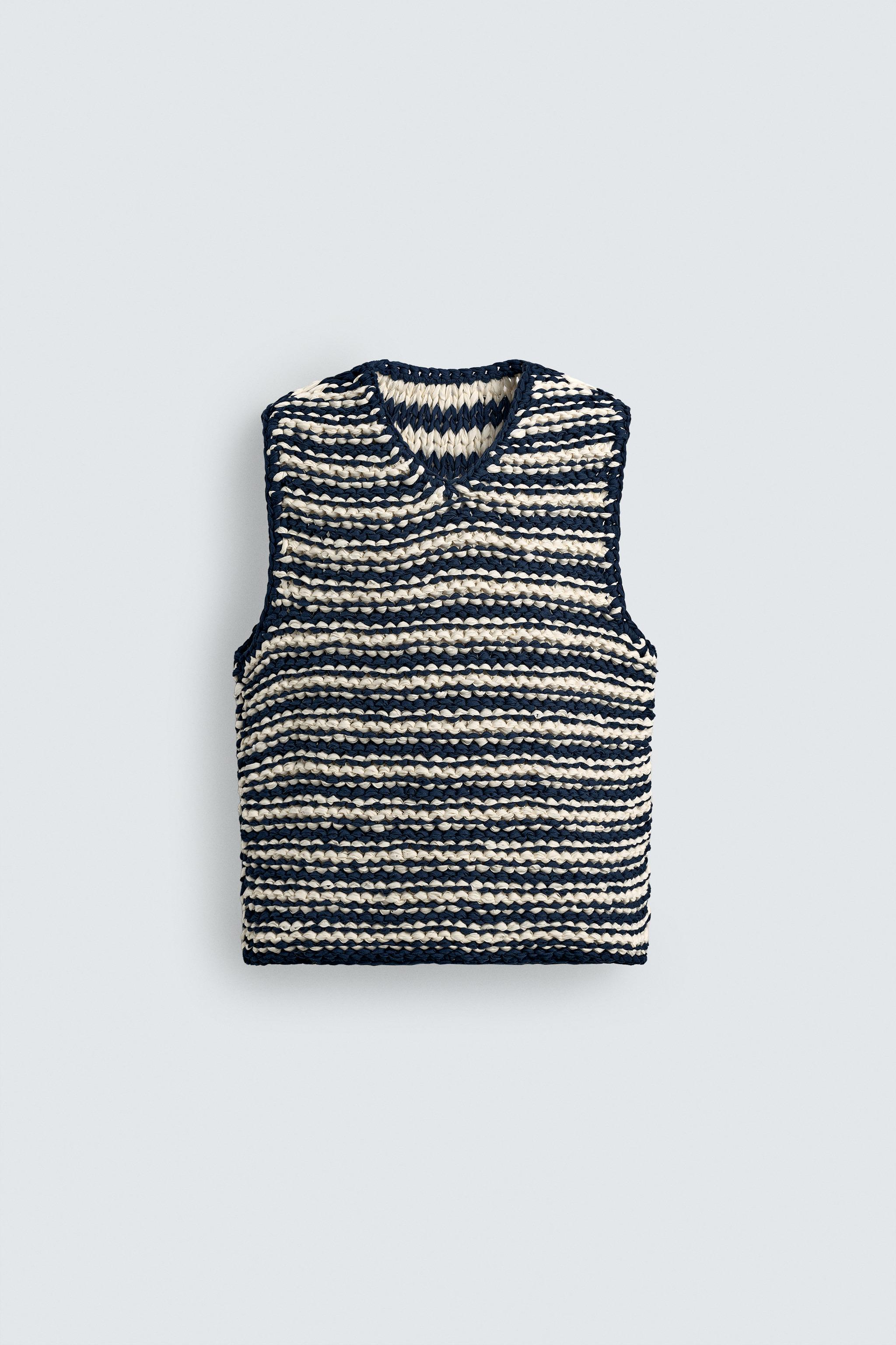 STRIPED COTTON BLEND VEST - Blue/White | ZARA South Africa