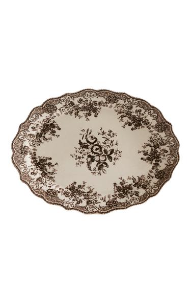 FLORAL EARTHENWARE SERVING DISH - Brown by Zara