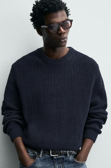 PULL REGULAR FIT EN COTON - Bleu marine de Zara - Image 4