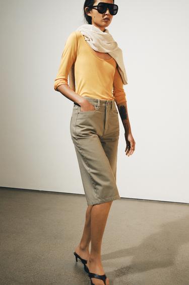 ZW COLLECTION MID-WAIST DENIM BERMUDA SHORTS - Khaki by Zara