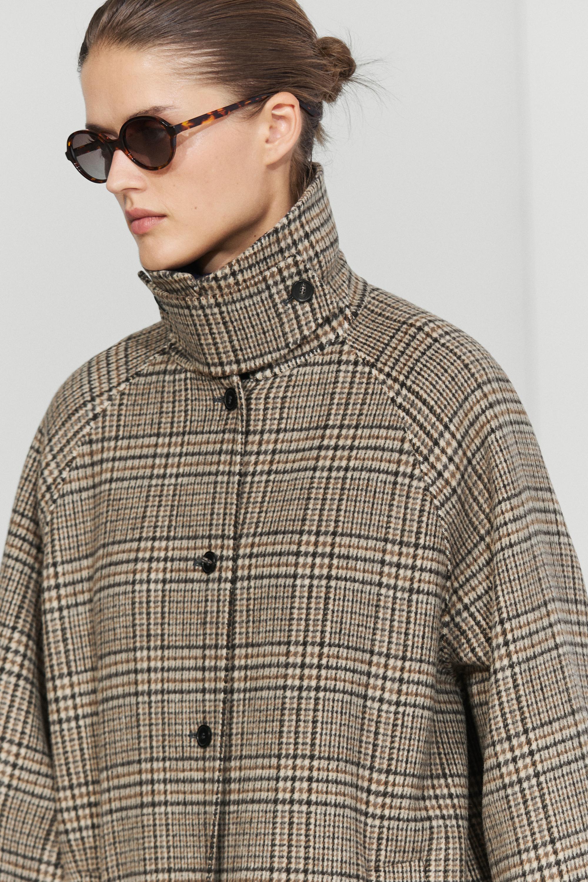 Wool blend check trench coat