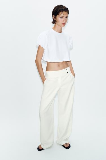 CAMISETA CROP MANGA VOLUMEN - Blanco de Zara