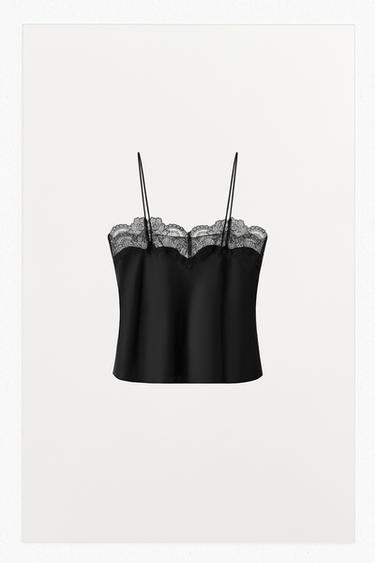 TOP TIRANTES SATINADO ENCAJE - Negro de Zara