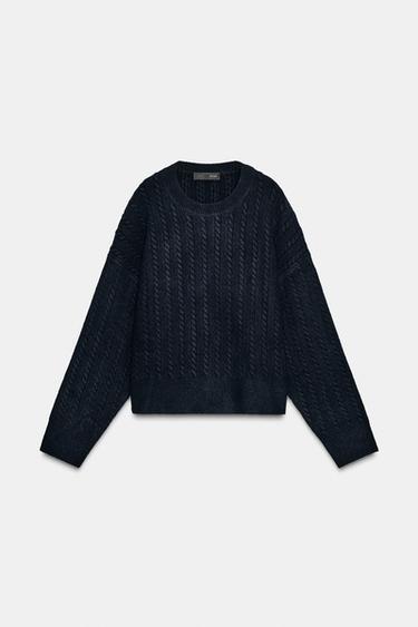 PULL EN MAILLE À TORSADES - Bleu marine de Zara - Image 4