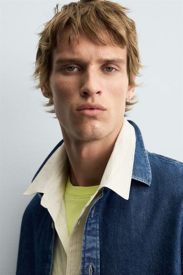 DENIM SHIRT WITH TOPSTITCHING - Mid-blue by Zara - Image 5