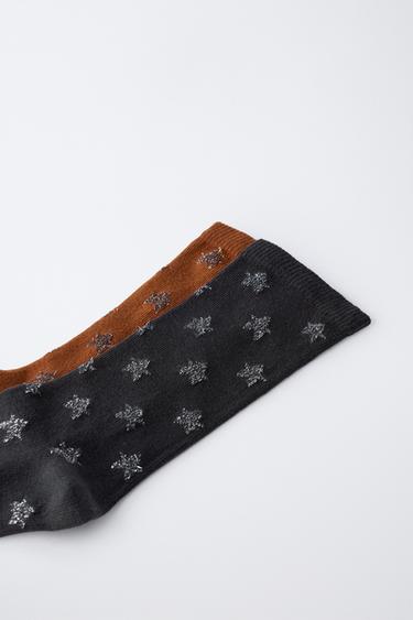 Zara TWO-PACK OF LONG GLITTER STAR SOCKS - Black