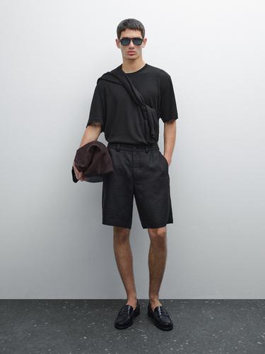 Zara Lightweight 100% linen Bermuda shorts - Black - Image 0