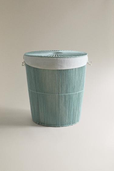 Zara COTTON-LINED LAUNDRY BASKET WITH LID - Sea green - Image 0