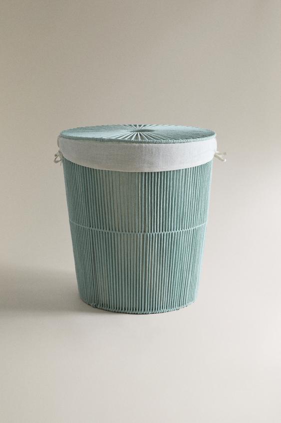 LAUNDRY BASKET WITH COTTON LINING AND LID - Sea green by Zara - Image 0