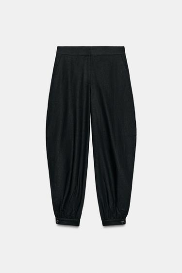 PANTALÓN BOMBACHO CON LINO ABERTURAS - Negro de Zara