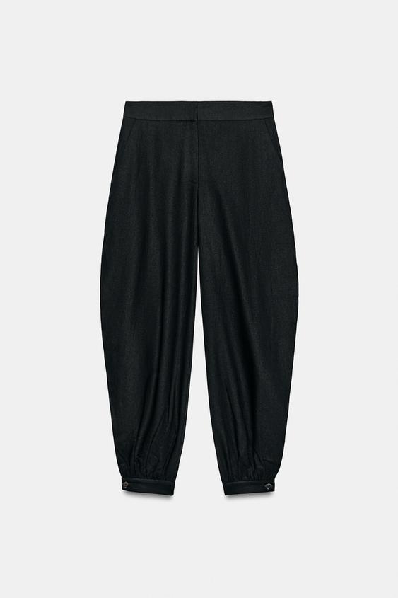 PANTALON BOUFFANT EN LIN À OUVERTURES - Noir de Zara - Image 6