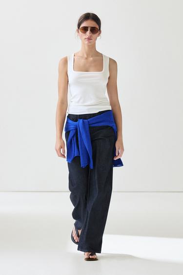 Zara Cotton blend square neck top - Oyster-white - Image 0