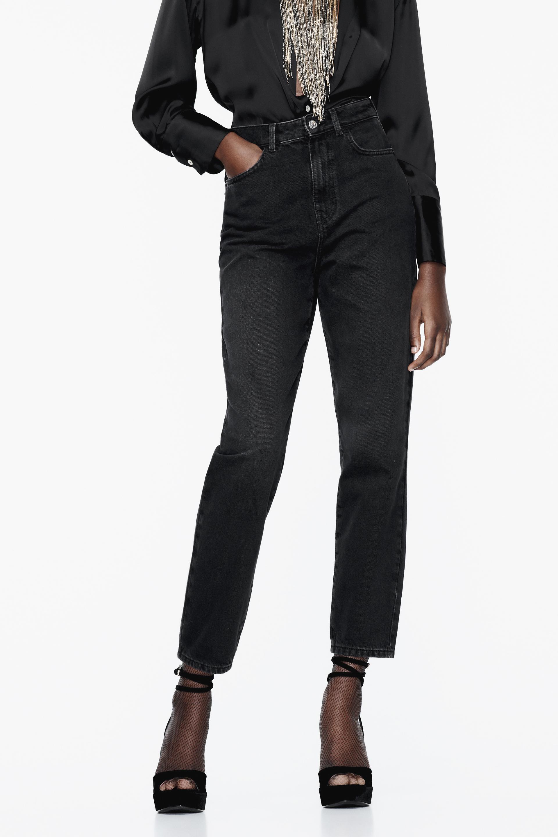 ZW NAVY STRAIGHT-LEG HIGH-WAIST FAUX LEATHER TROUSERS - Black