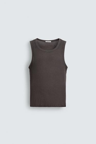 МАЙКА SLIM FIT В РУБЧИК — ТЕМНО-СЕРЫЙ от Zara