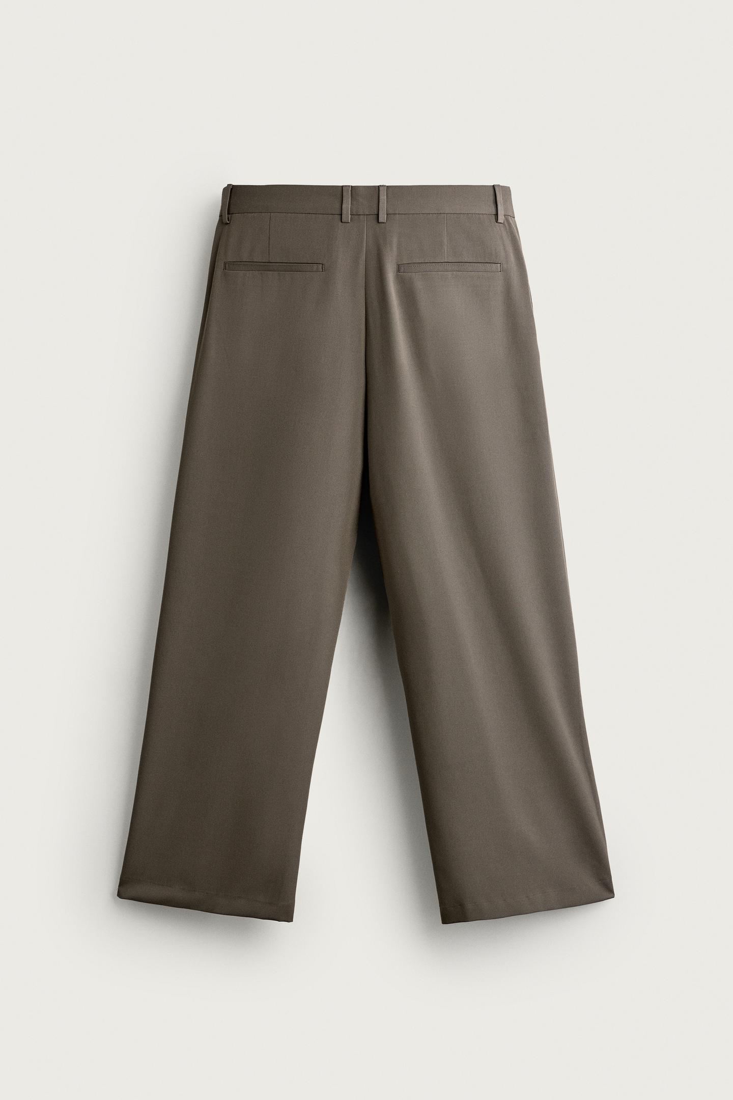 Мужские брюки Zara Pleated Wide-Fit, цвет: Серо-коричневый серый — фото 8
