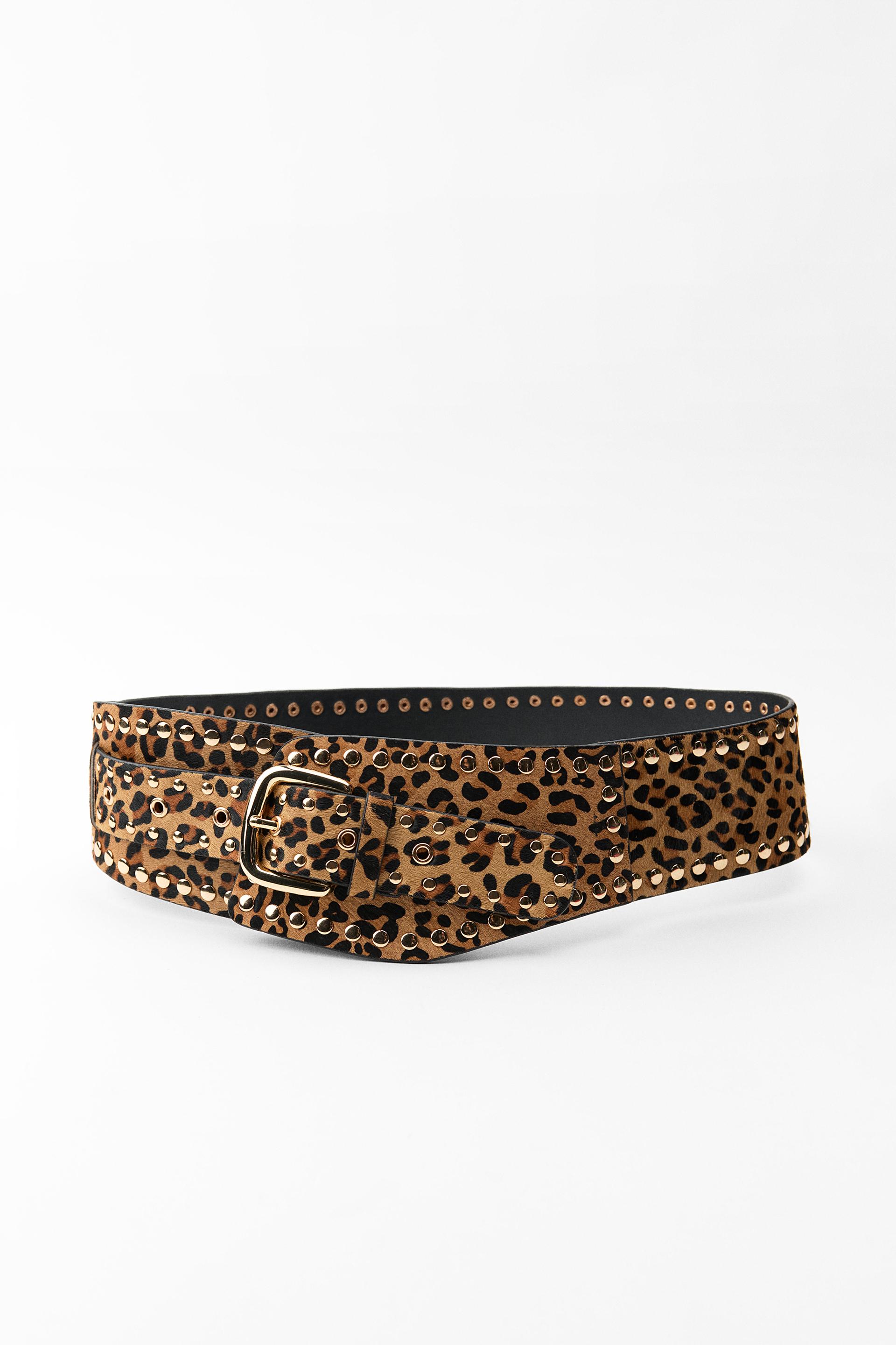 STUDDED ANIMAL PRINT LEATHER CORSET BELT