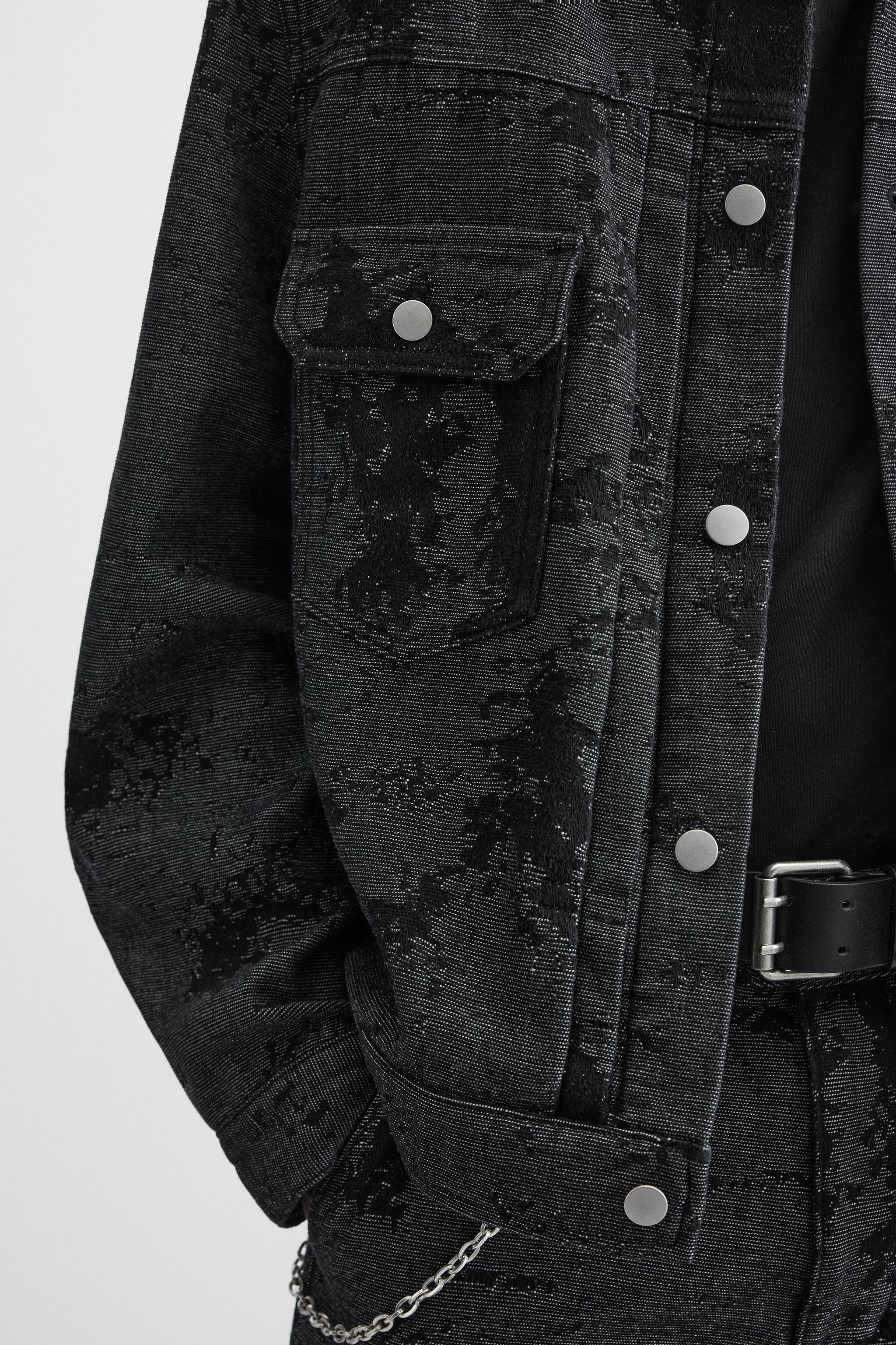 テクスチャード ジャカード デニムジャケット - ブラック | ZARA テクスチャード ジャカード デニムジャケット - ブラック | ZARA
