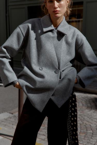 ABRIGO SOFT CRUZADO - Gris antracita de Zara