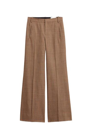 LIMITED EDITION WOOL CHECK FLARE TROUSERS - Brown by Zara