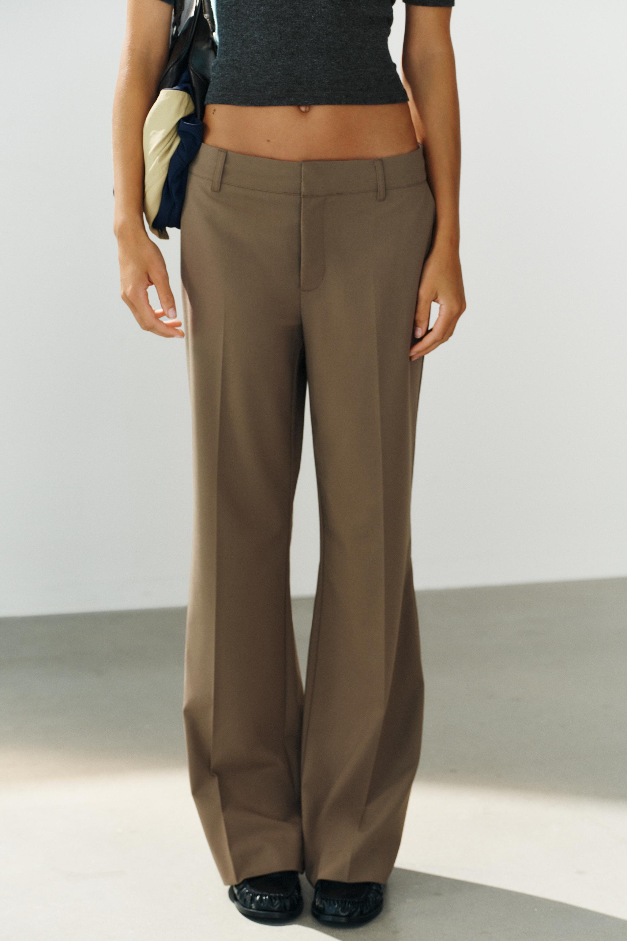 LOW-RISE STRAIGHT LEG PANTS — Brown / Taupe