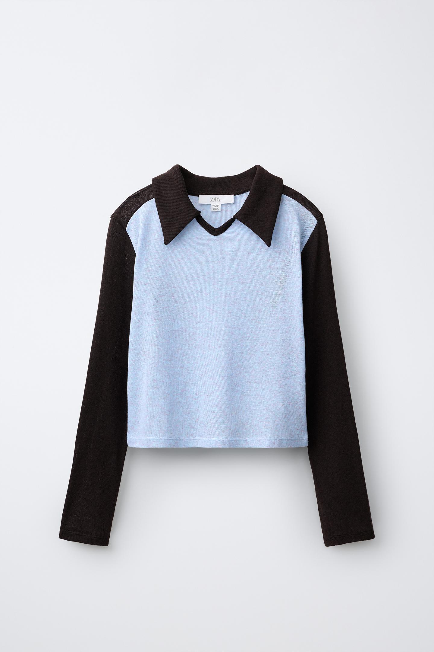 Детское поло Zara Raglan Sleeve Polo Shirt, цвет: Коричневый — фото 1