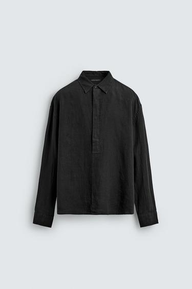 100% LINEN POLO SHIRT - Black by Zara