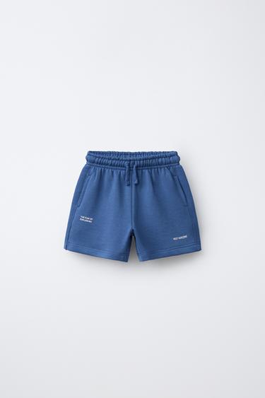 BASIC BERMUDA SHORTS WITH TEXT PRINT - Blue by Zara