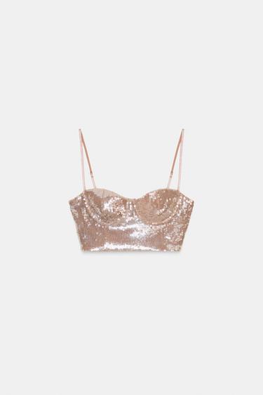 BH-TOP MED PAILLETTER - Beige pink fra Zara